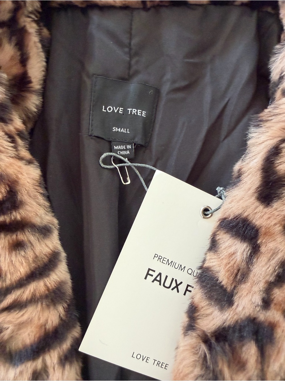 Love Tree Faux Fur Leopard Print Jacket in Brown and Black - Picture 3 of 5